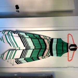 Anthropologie green and white strip halter dress